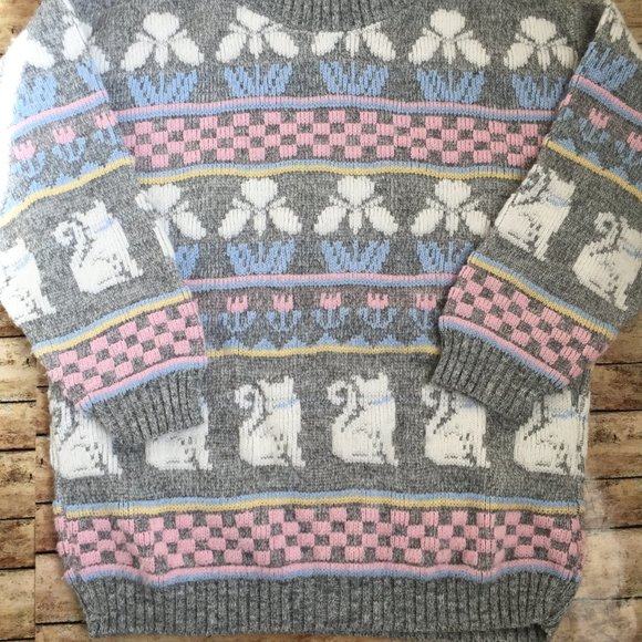 Rare Vintage Arielle Gray Kitty Cat Kawaii Fairy Crewneck Sweater Small - Picture 2 of 4